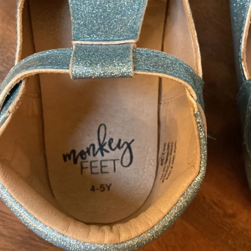Blue Enchanted Glitter Monkey Feet Girl Shoes 4-5 Y
